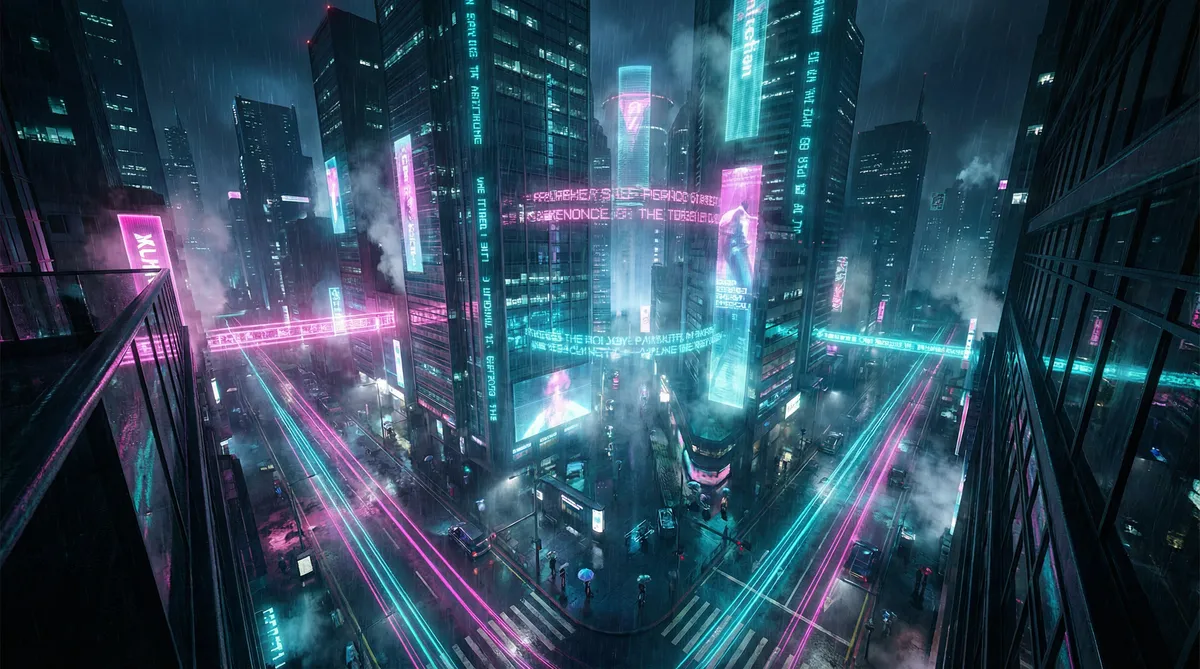 凤穿牡丹演员表 竖屏短剧平台首页背景 - 赛博朋克都市夜景